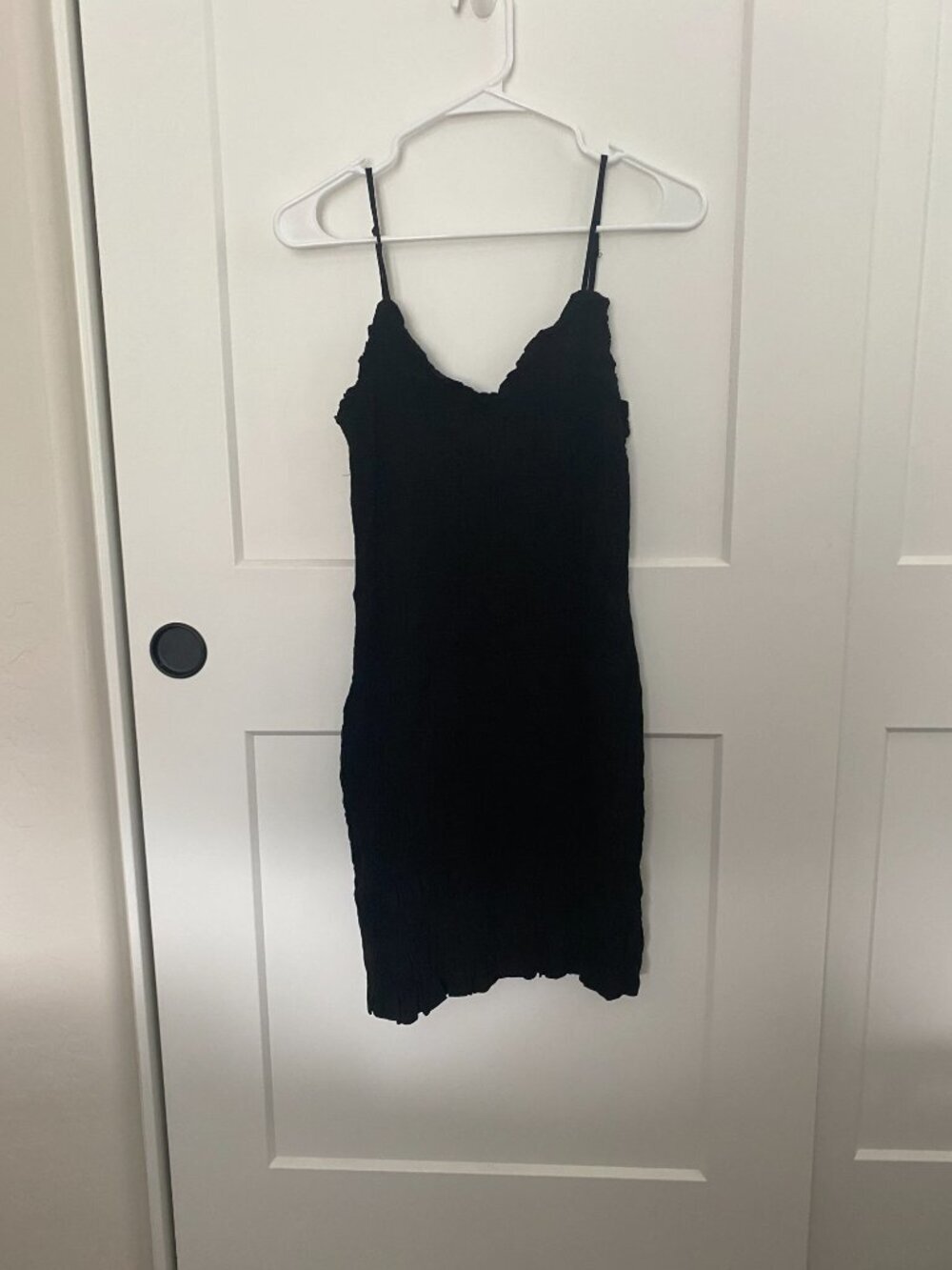 H&M Black Smocked Bodycon Mini Dress M | Stretchy Ruched Cami Slip Dress - Picture 9 of 9